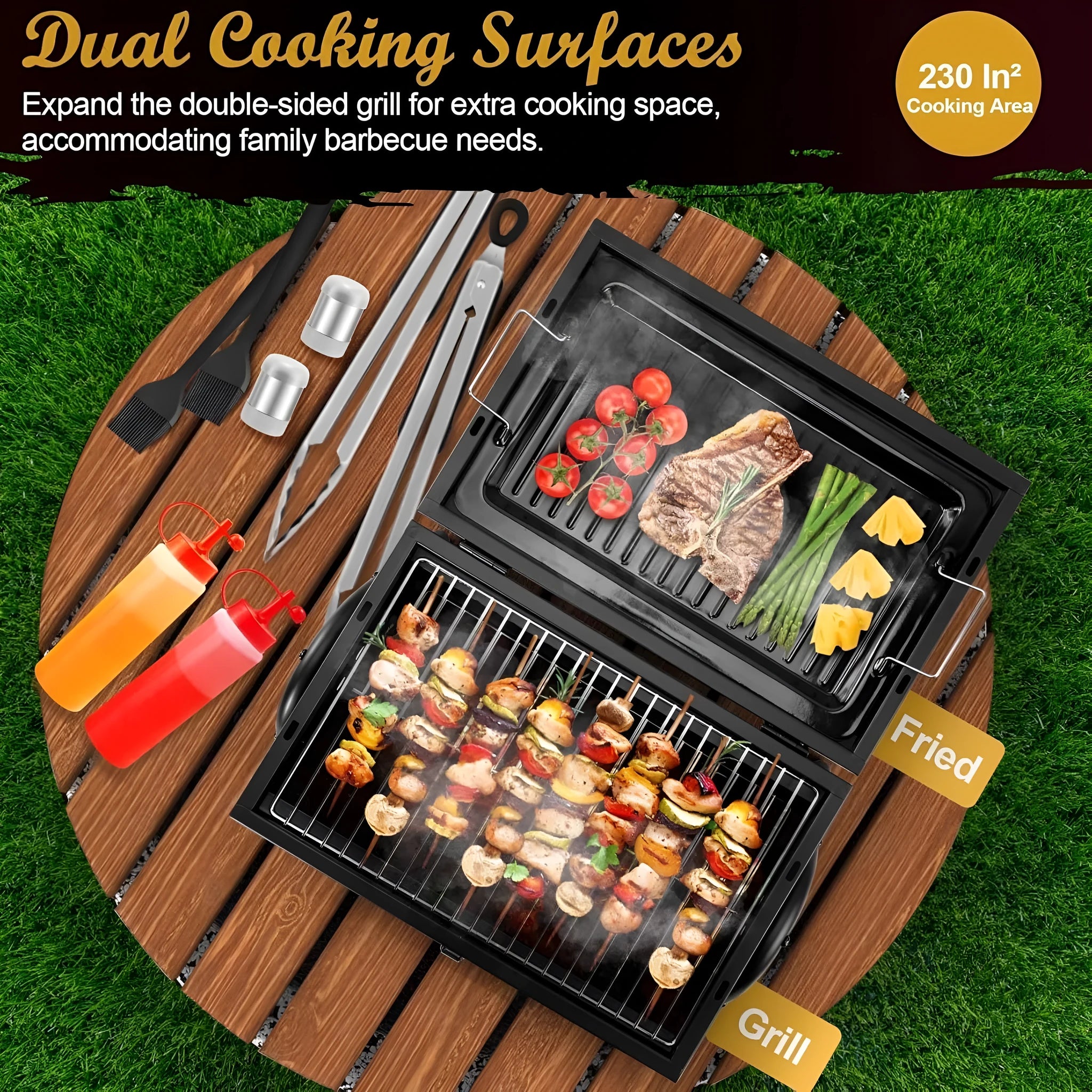 Small portable charcoal barbecue grill in a folded or unfolded state on a tabletop.