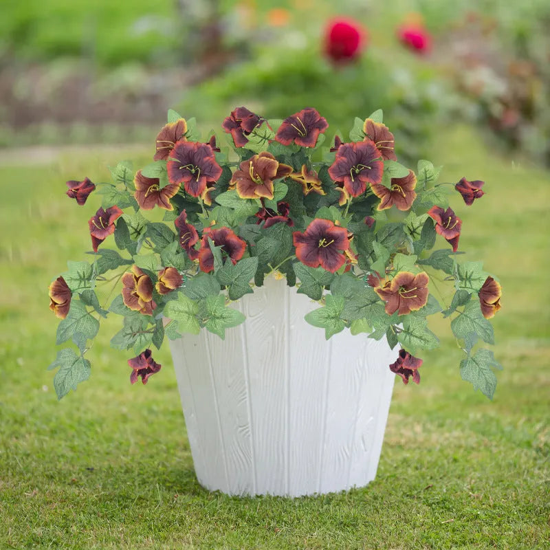 Plastic decorative flower container with 12 fork stems holding colourful artificial flowers