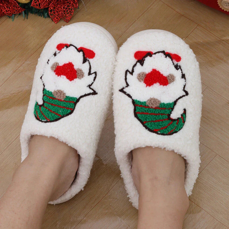 Cozy cartoon santa claus home slippers in various colors for men and women