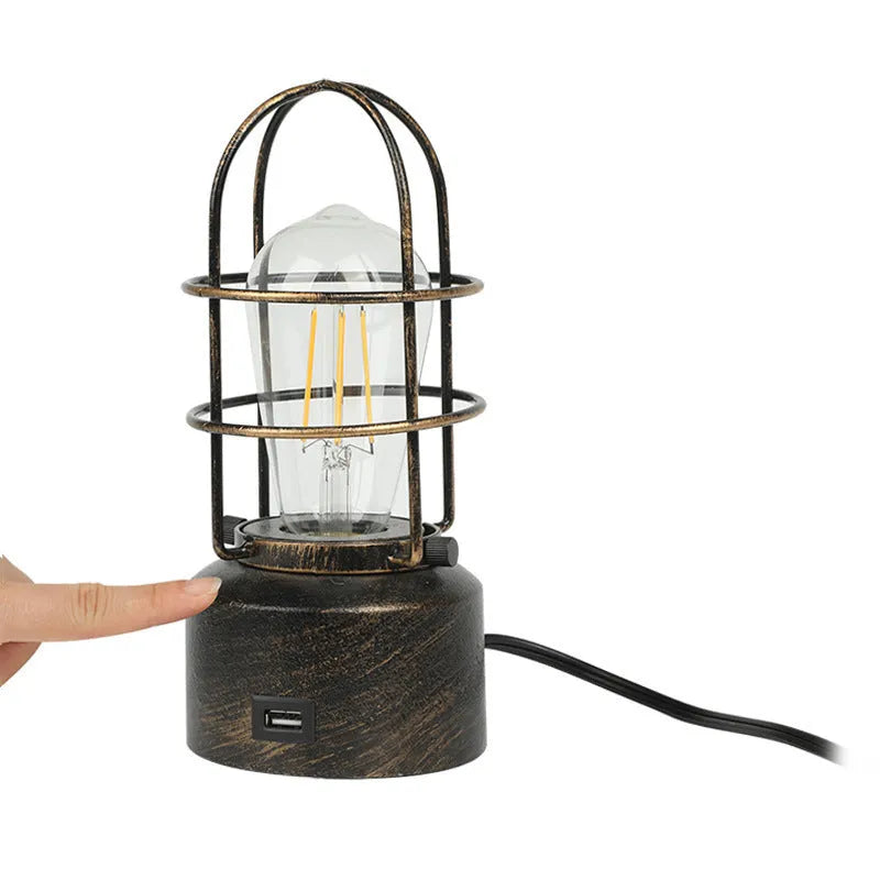 Retro industrial study night light with USB charging and dimming, metal body, 103x225mm, E26 base