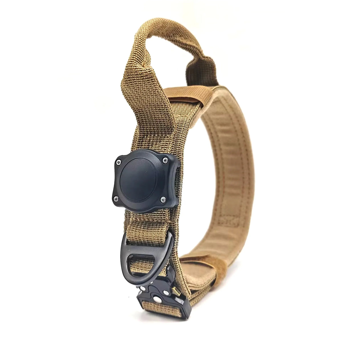 Tactical waterproof dog collar in denim style with a metal locating ring, shown in army green colour.