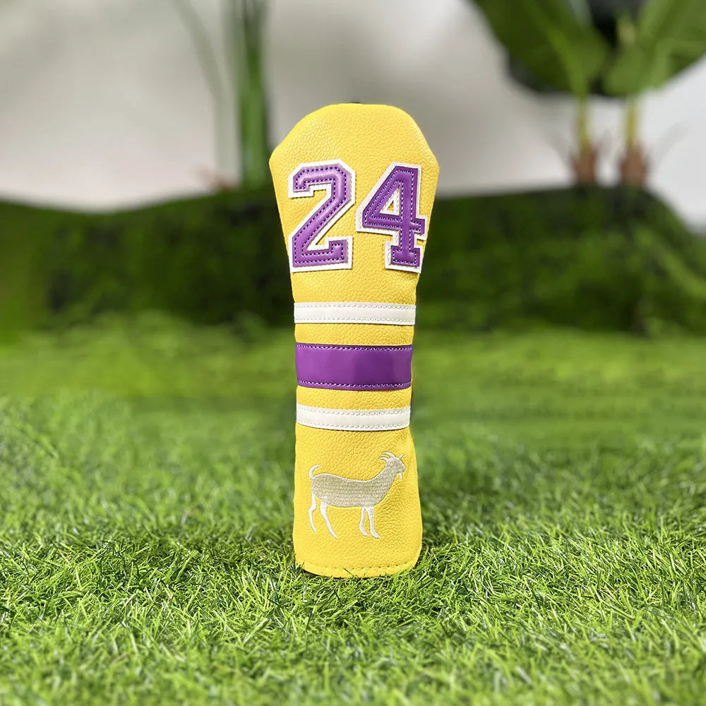 Set of four coloured PU golf club sleeves for iron head protection, including fairway, No1, and putter designs.