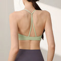 Women's nylon sports vest with fixed double-shoulder straps in green tea green colour