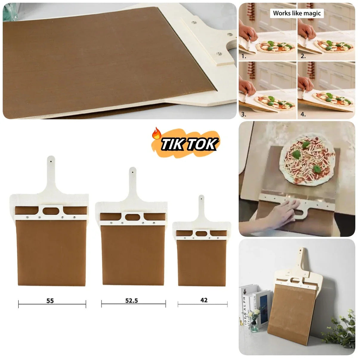 Premium wooden pizza peel and transfer board set with various size options for seamless baking and serving