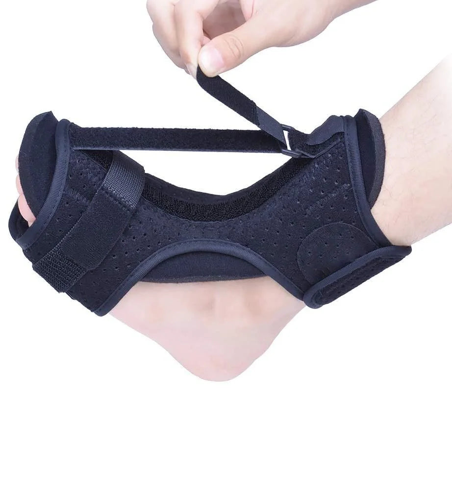 Adjustable dorsal night splint for plantar fasciitis and foot drop support in black