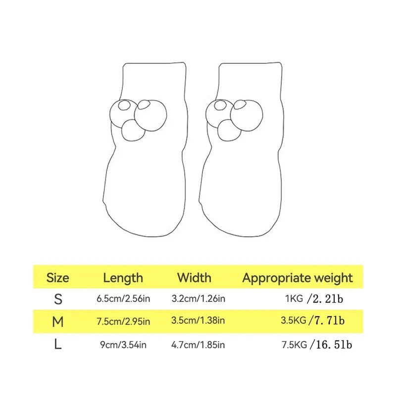 Dog all-season universal cotton socks with cute big eyes, anti-slip sole, green colour, side view on wooden floor