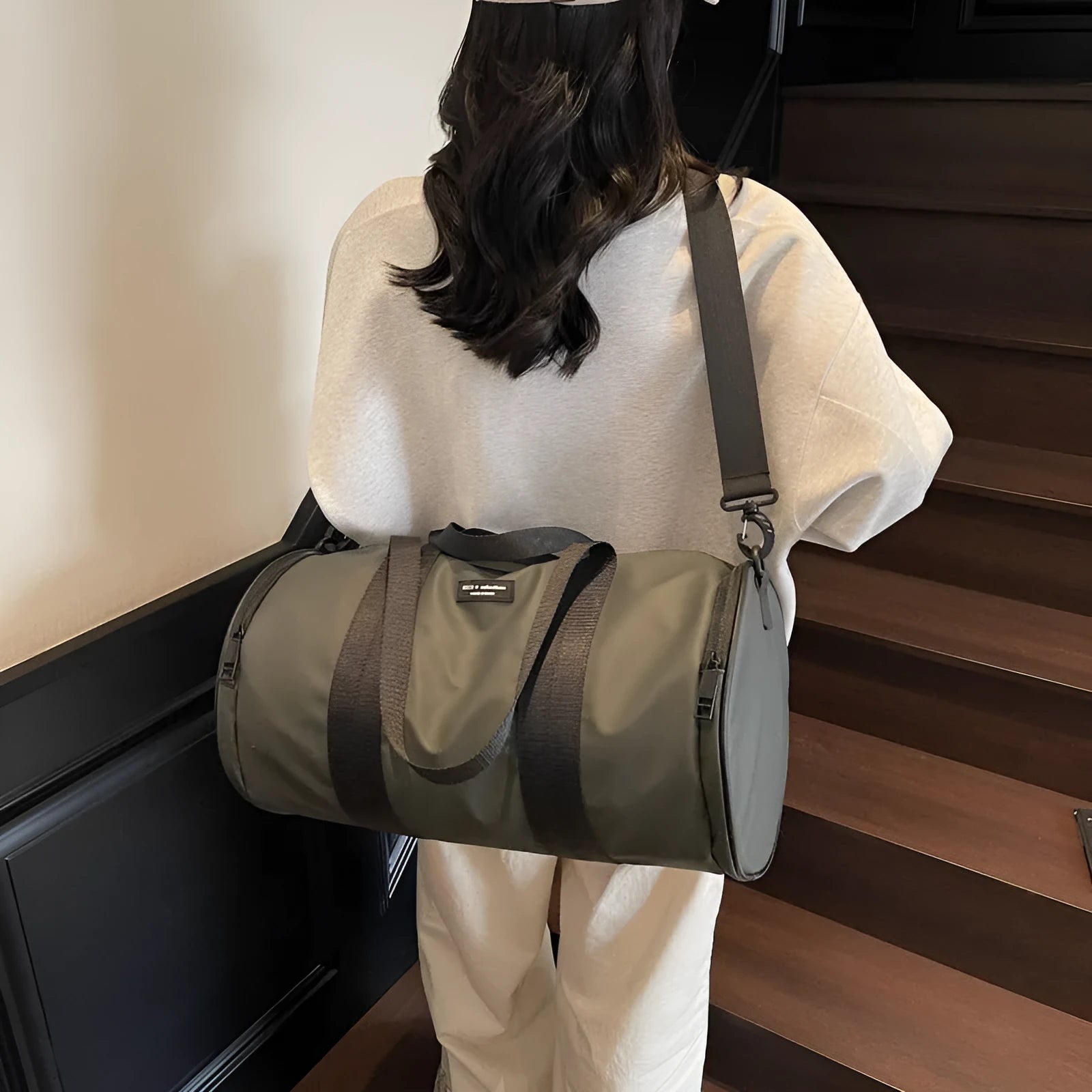 Oxford cloth waterproof sports handbag in black, dark gold or dark grey colours
