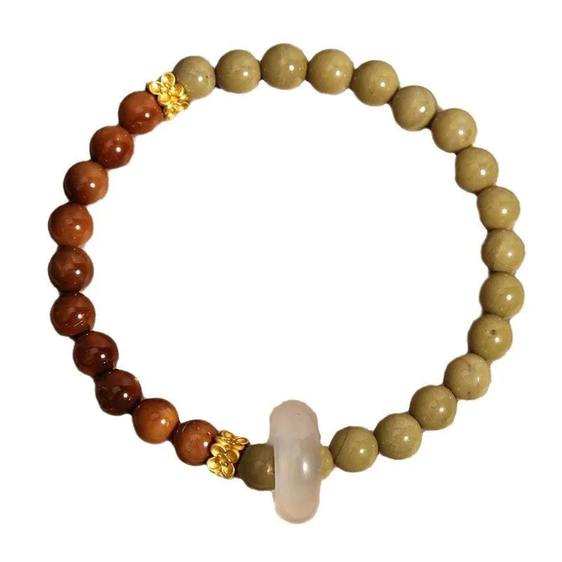 Green gradient Chinese-style women's bracelet with crown and diamond shapes on mixed materials