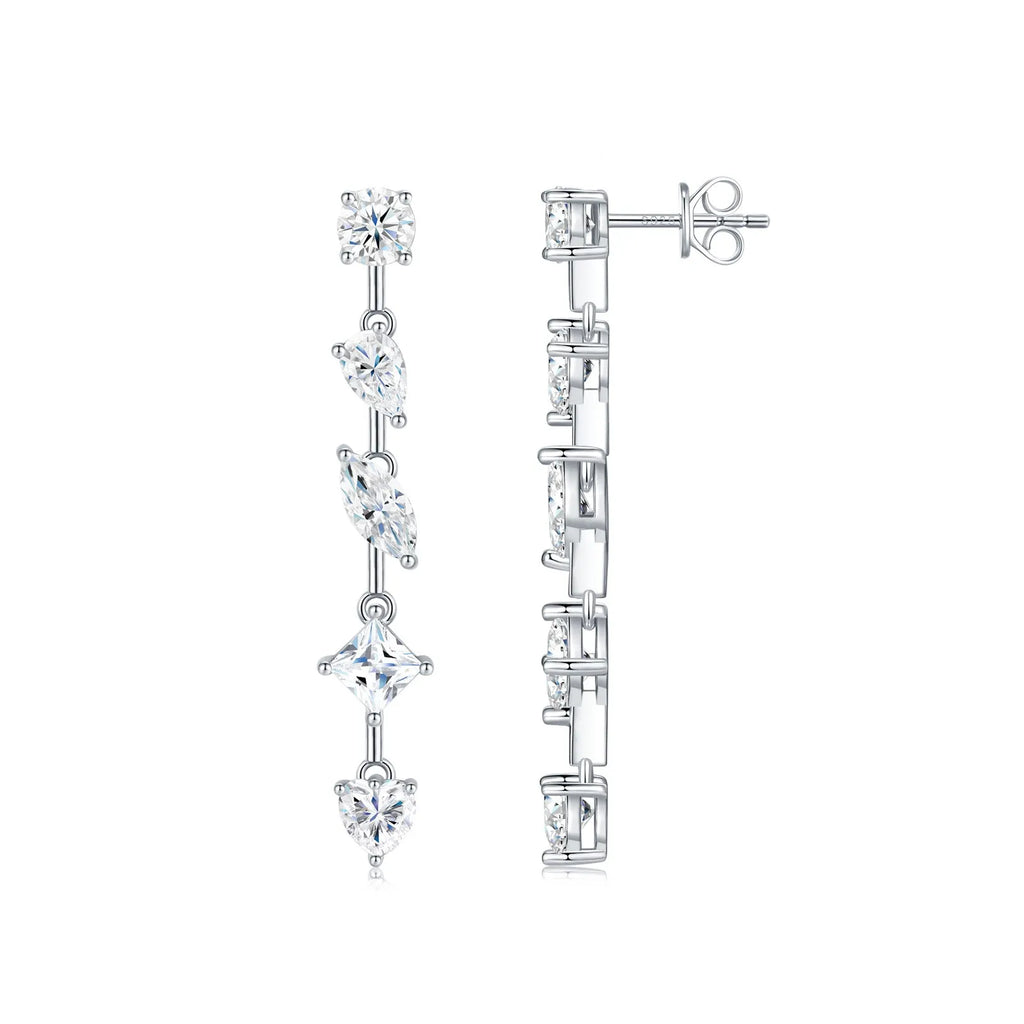 Pear-shaped moissanite long drop earrings in 925 sterling silver, cold wind style