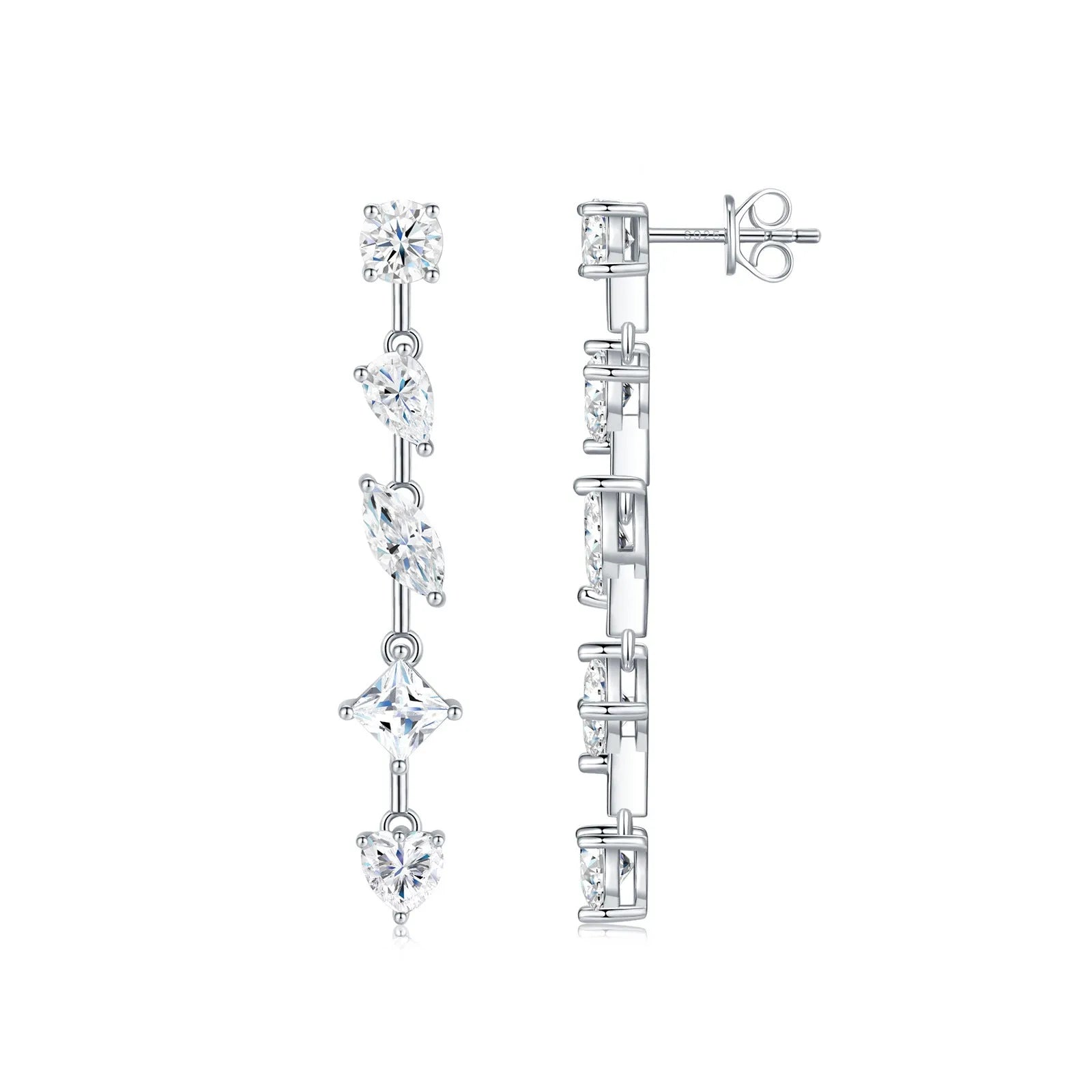 Pear-shaped moissanite long drop earrings in 925 sterling silver, cold wind style