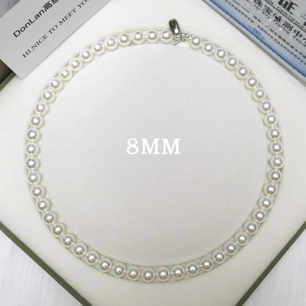 925 silver ingot buckle necklace with white shell pearls on unisex clavicle chain, 45cm length.
