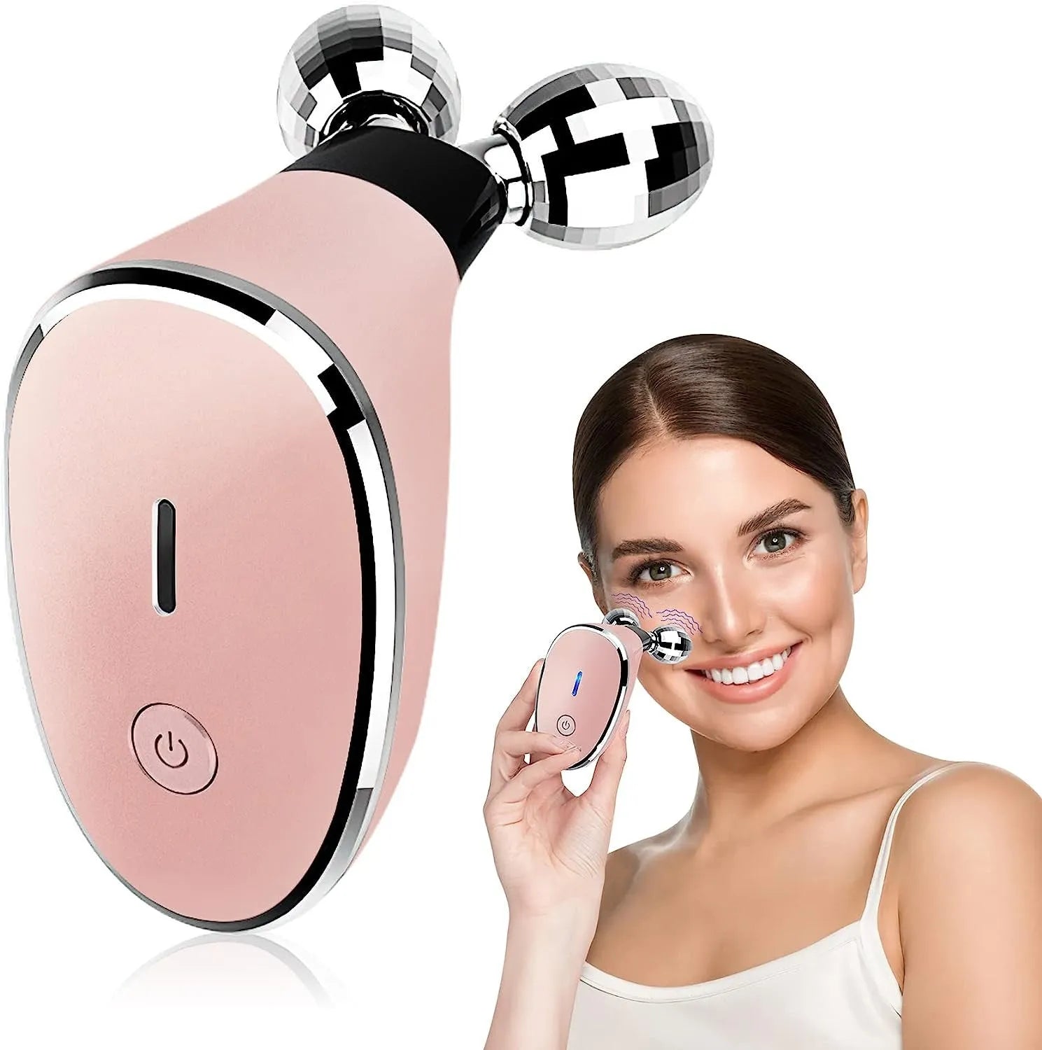 Electric rollers inductive therapeutical instrument EMS facial massager in white, pink, and black with colour light therapy