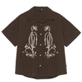 Brown striped outdoor waterproof short sleeve shirt with Cuban collar for mountain camping