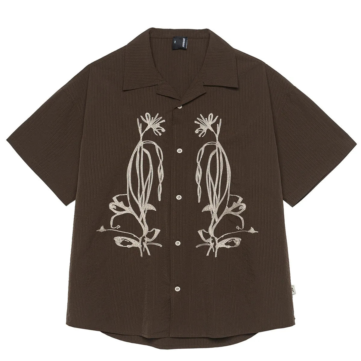 Brown striped outdoor waterproof short sleeve shirt with Cuban collar for mountain camping