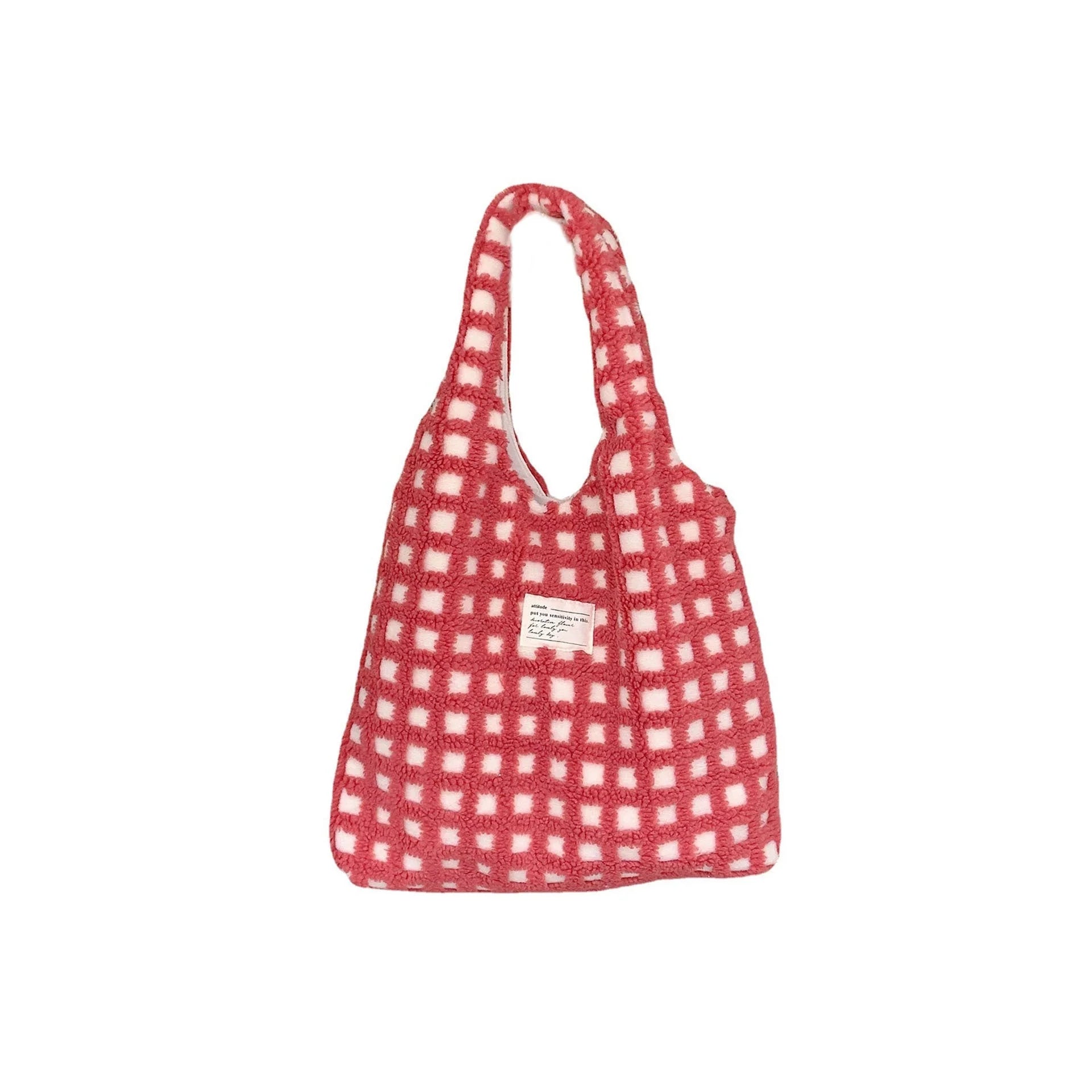 Waffle flannel tote bag in various plaid colors, showcasing large capacity and street trend design