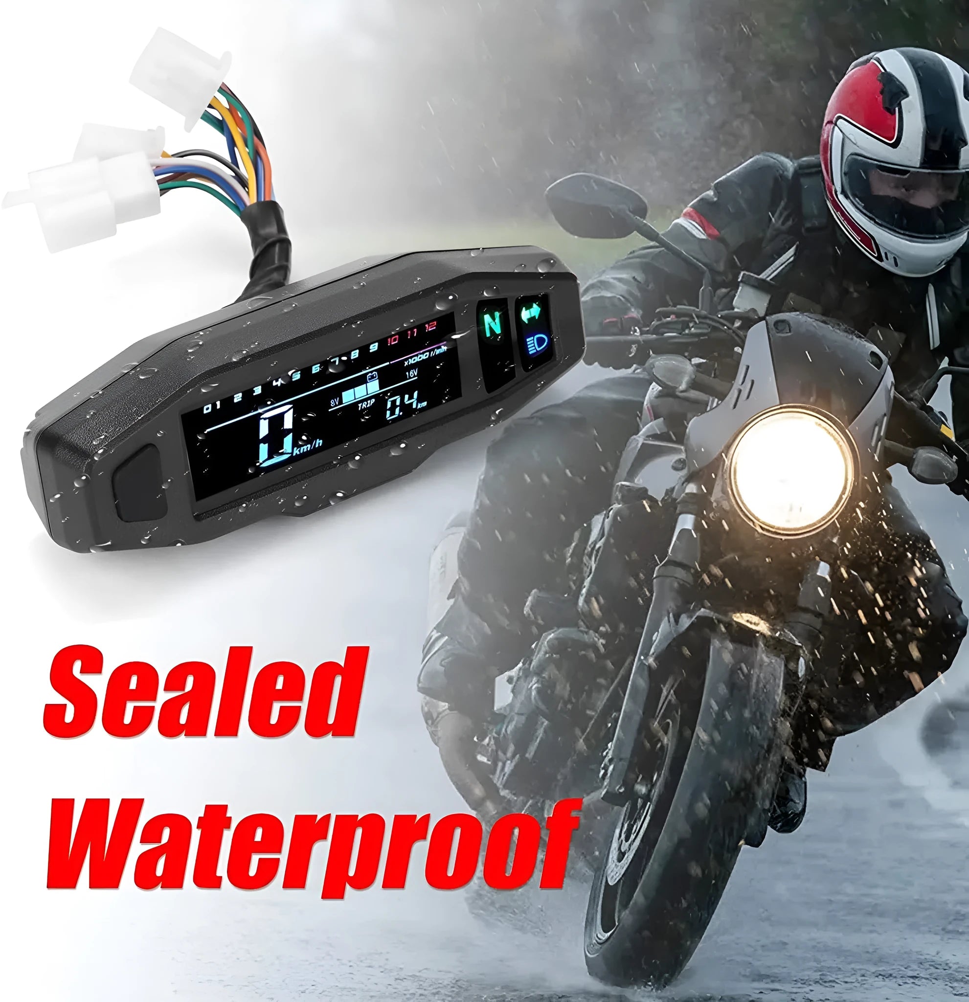 Black mini motorcycle LCD speedometer with oil gauge on a 103x25mm screen