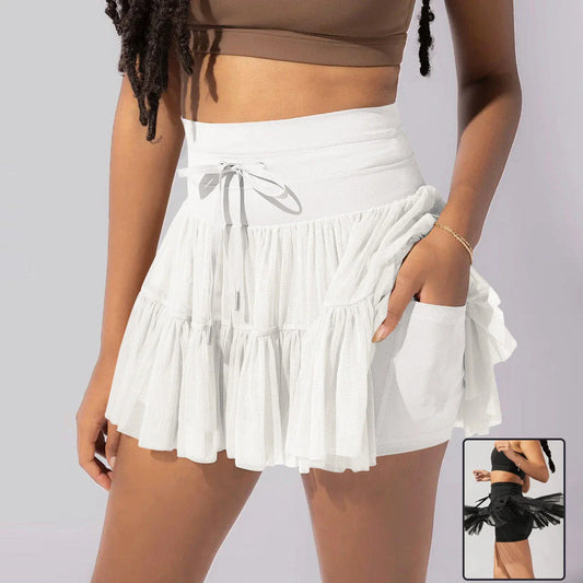 Stylish high-waist pleated skirt with lace-up design for women's summer fashion