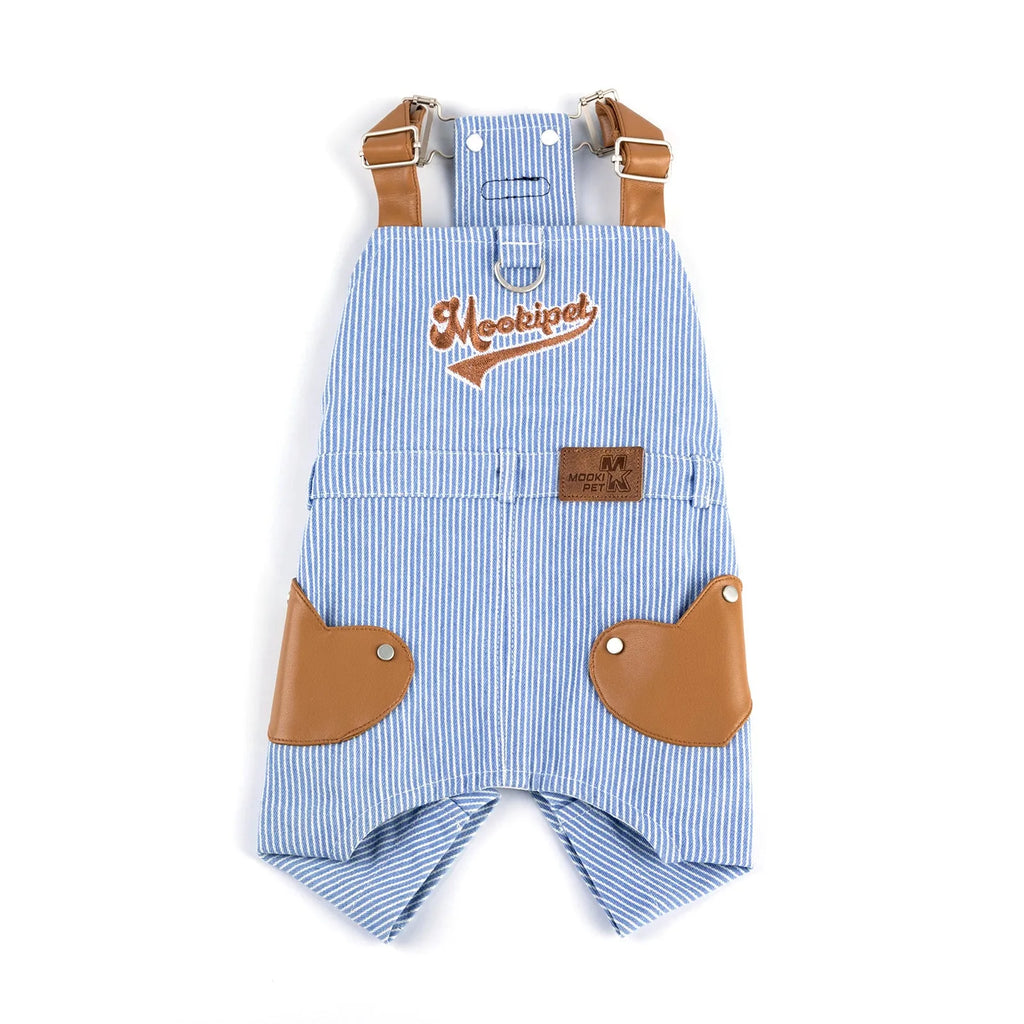 Blue polyester pet traction denim suspender pants for small dogs with adjustable straps