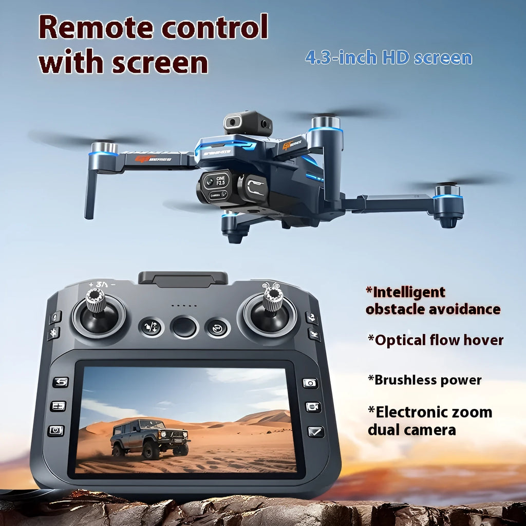Screen UAV HD aerial photography quadcopter with 4.3-inch screen remote control, brushless motor, and optical flow hover in flight