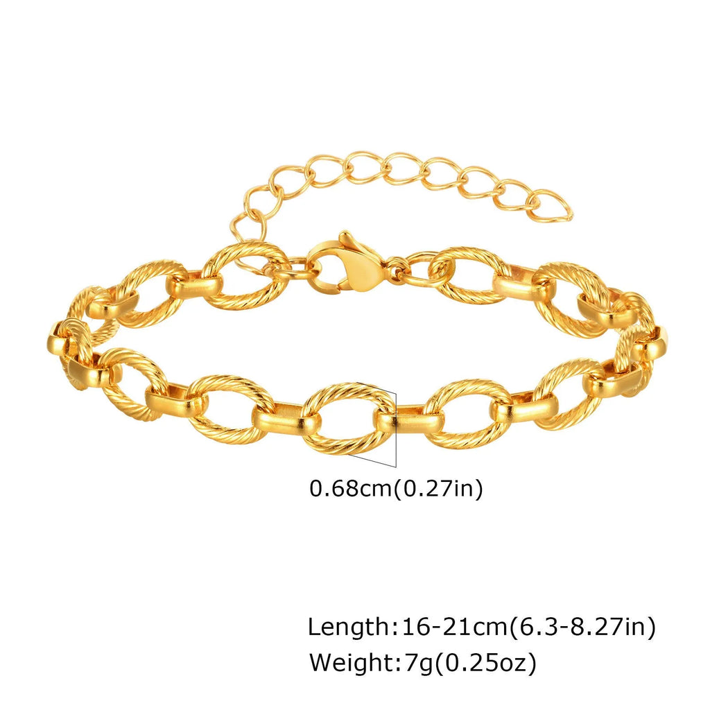 Gold electroplated stainless steel geometric embossed necklace and bracelet set for women