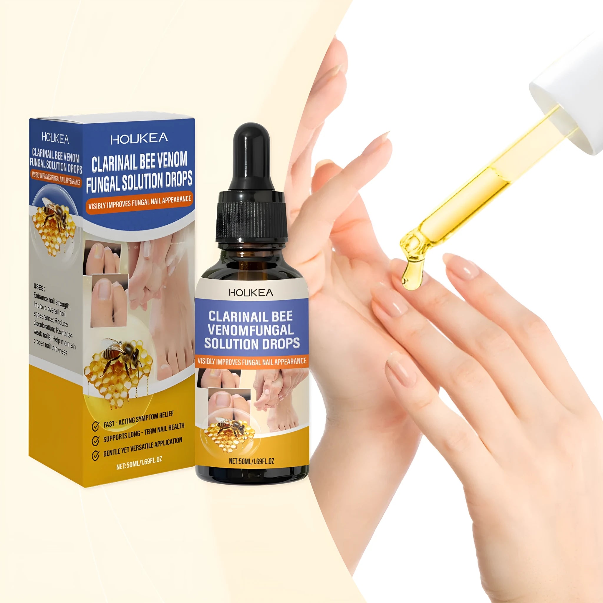 50ml bottle of nail care solution with bee venom and peppermint oil for fungal treatment