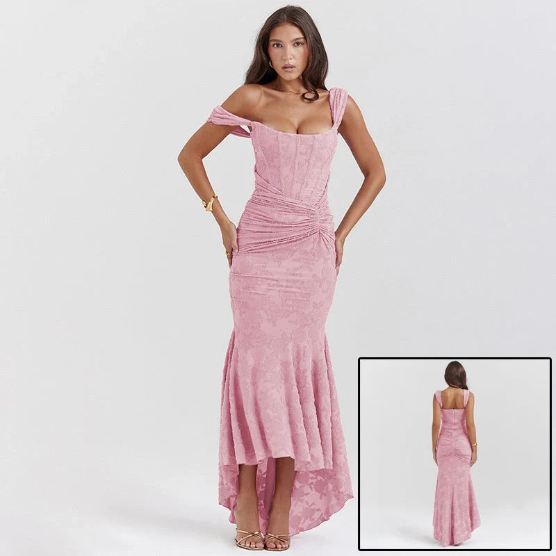 Mozision off-shoulder backless purple evening dress with ruched bodycon design