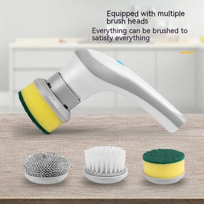 Rechargeable Electric Spin Scrub Brush with 4 interchangeable brush heads for efficient cleaning of tiles, porcelain, stainless steel, and more