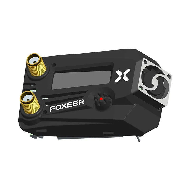 Wildfire black FPV dual receiver glasses shown from a side angle