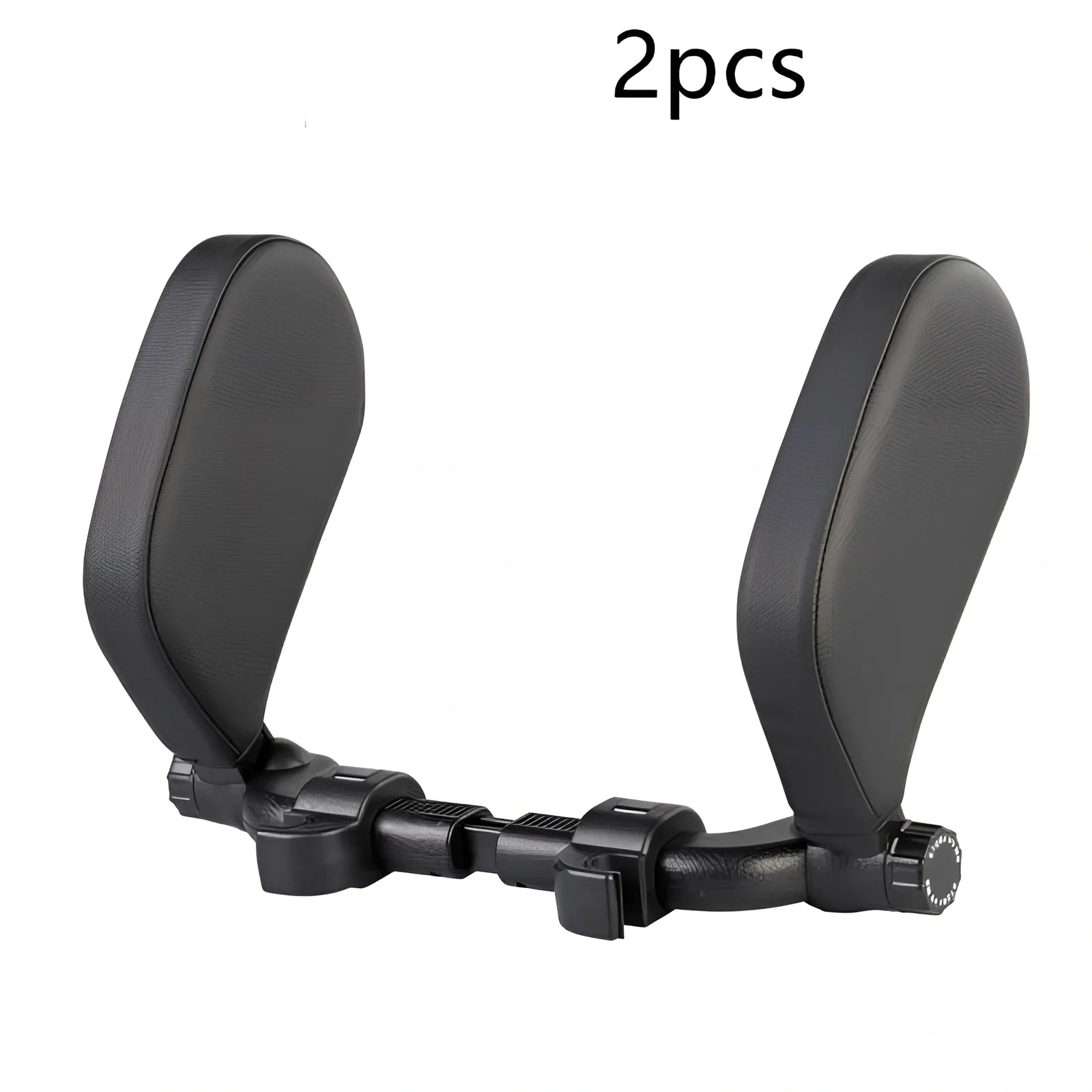 Adjustable car headrest pillow with 36cm bracket and 14cm rotating PU leather cushion