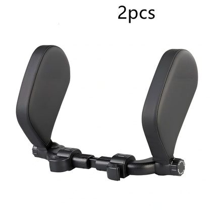 Adjustable car headrest pillow with 36cm bracket and 14cm rotating PU leather cushion