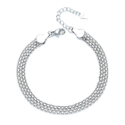Multi-layer lace woven round beads chain bracelet in white gold color