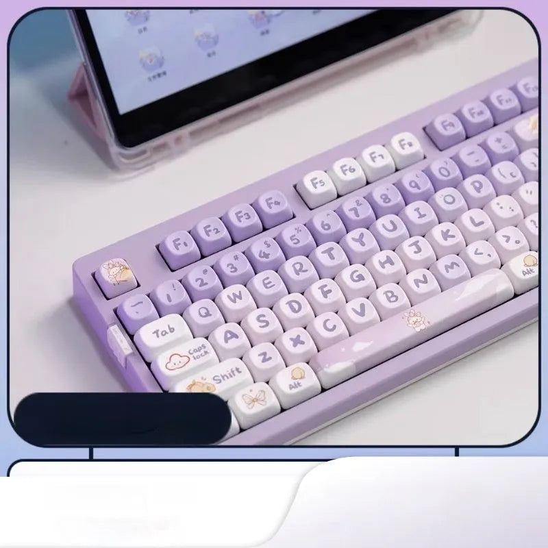 Gradient purple rabbit design PBT keycap set for mechanical keyboards with sublimation printing