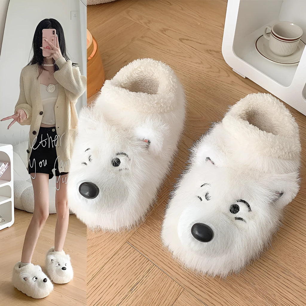 Grey ankle wrap cotton slippers with artificial wool lining showing plush upper and non-slip sole
