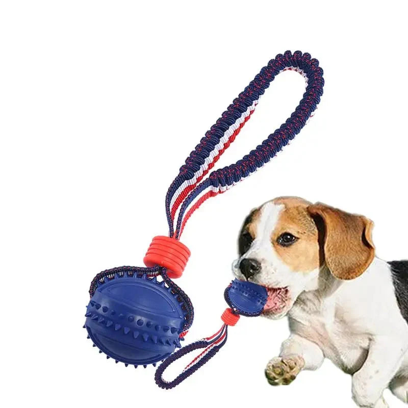 Interactive dog toy ball with rope for teeth cleaning and training in various colors