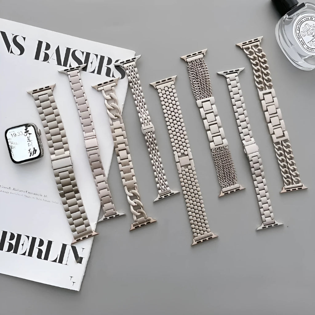 Starlight metal stainless steel watch strap for Apple Watch with bead chain links, compatible with 38/40/41mm and 42/44/45mm