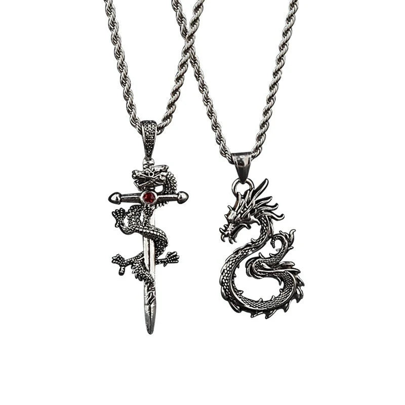 Dragon Sword Pendant Necklace with unique designs and titanium steel chain