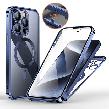Metal buckle magnetic wireless charging full cover phone case for iPhone models in various colors