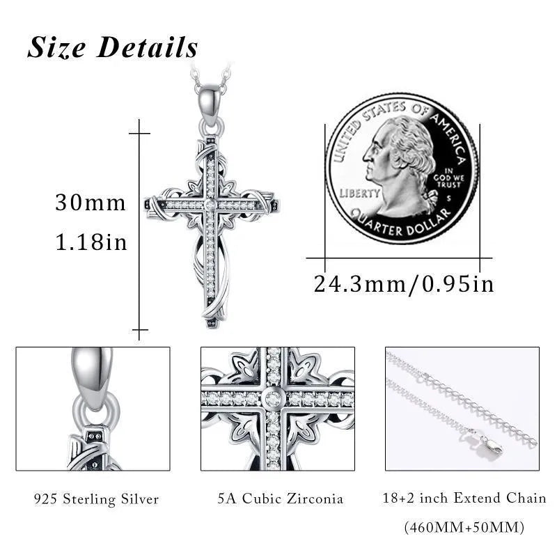 925 sterling silver cross pendant necklace, 26mm by 17.5mm, silver colour for women