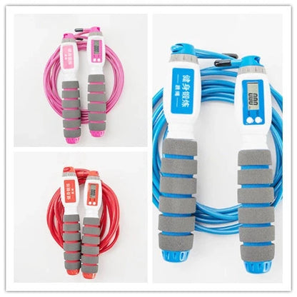 Adjustable electronic counting fitness jump rope with colour options