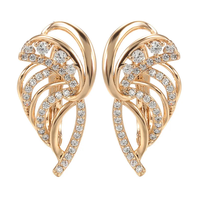 Women's copper U-shaped ear clips with wing design and micro zircon stone detailing in H0195 colour