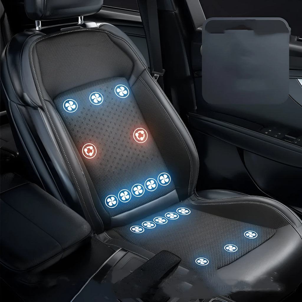 Car cooling seat cushion with USB cable for ventilation and massage functions in black colour