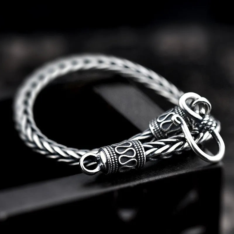 Vintage braided keel 925 silver bracelet for men in retro wave style photo colour