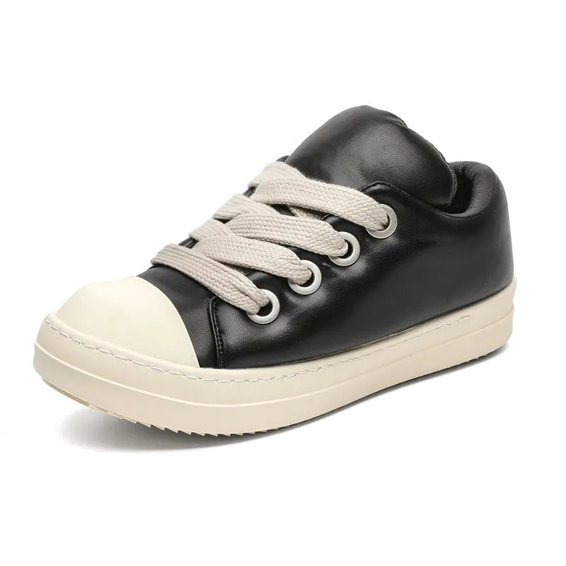 Men's black leather slip-on casual shoes with rubber sole and round toe design