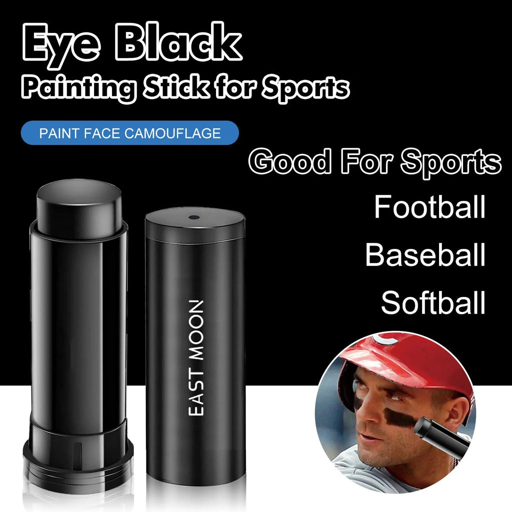 Sports eye black paint stick in black finish with 15g net content for athletic glare reduction.
