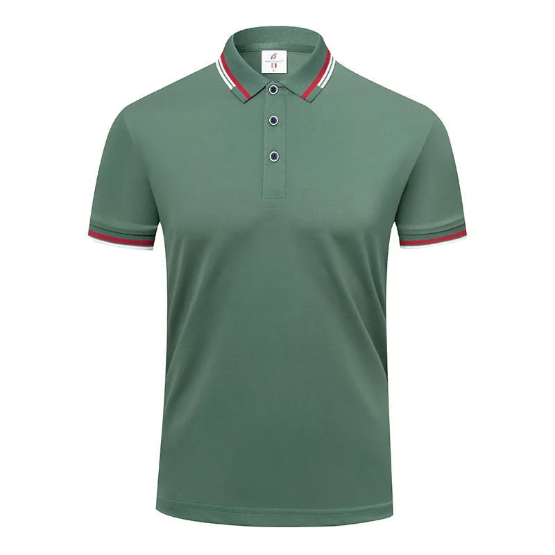 190g ice cotton lapel short sleeve men's top in bean green, front view