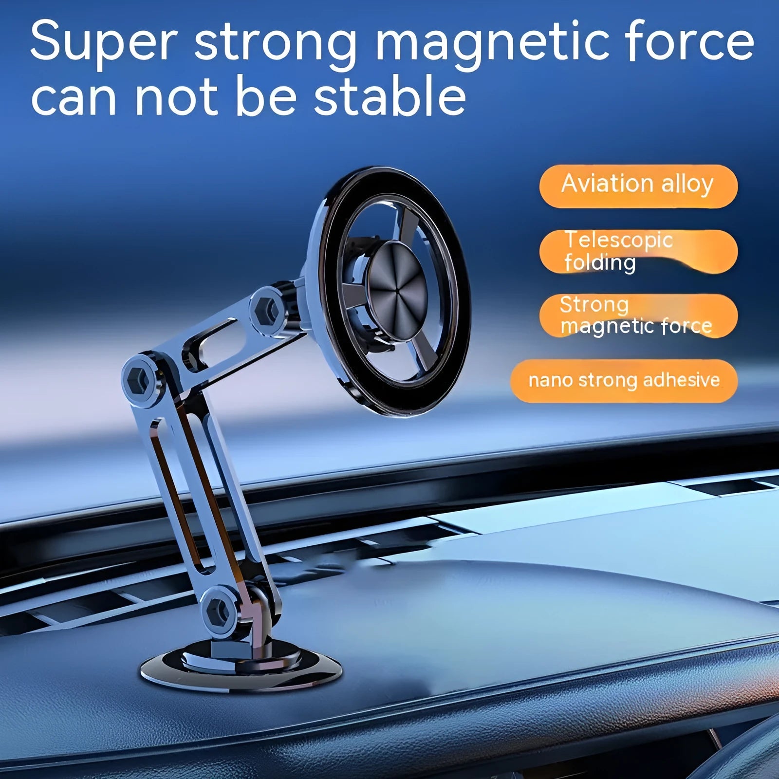 All-metal magnetic car phone holder in black, silver, gold, or rose gold with 360-degree rotation
