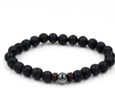 Men's black volcanic stone bracelet with unique stone combinations