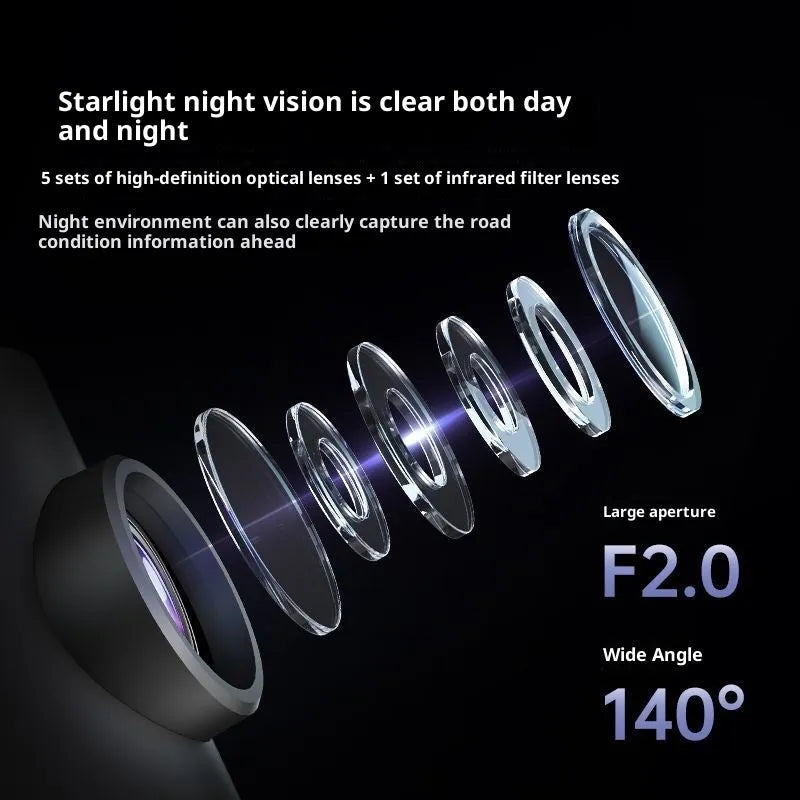 Mini Lite driving recorder with 1296p resolution, starlight night vision, 140-degree lens, and built-in Wi-Fi module on windscreen