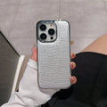 Advanced anti-fall phone case for iPhone 11-16 series, glossy crocodile pattern imitation leather, black colour