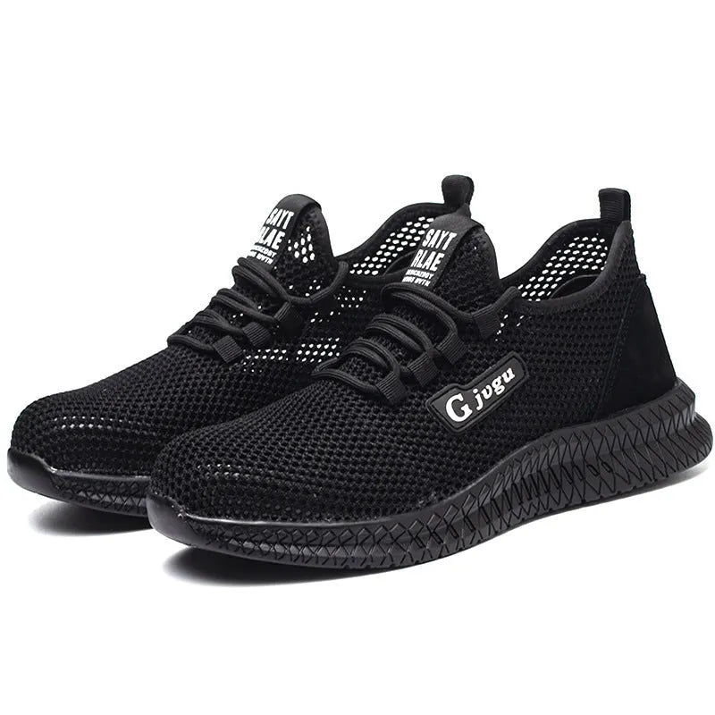 Men's Flyknit work shoes with steel toe cap in black, grey and yellow colour options